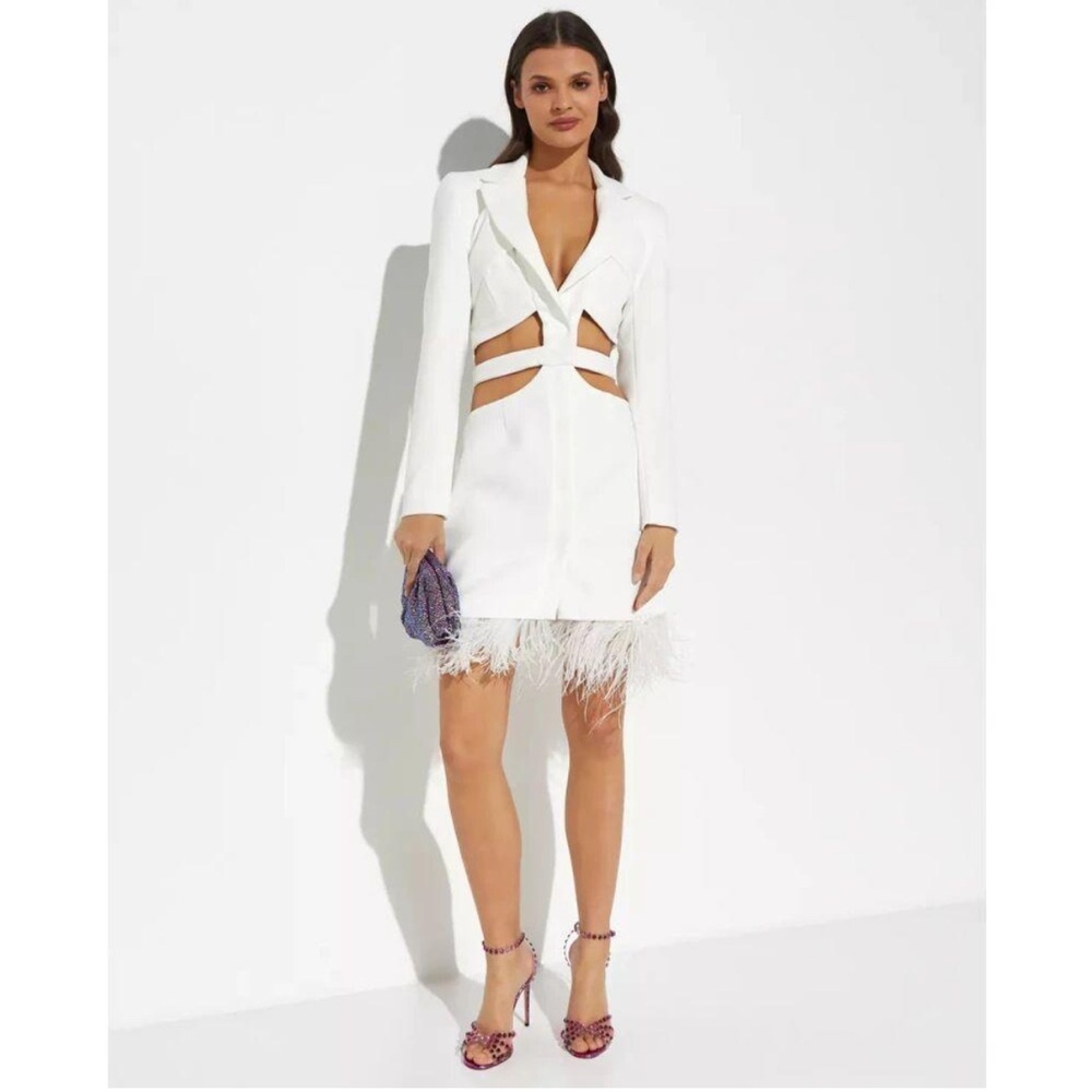 PatBO White Feathered Cut-Out Dress NWT